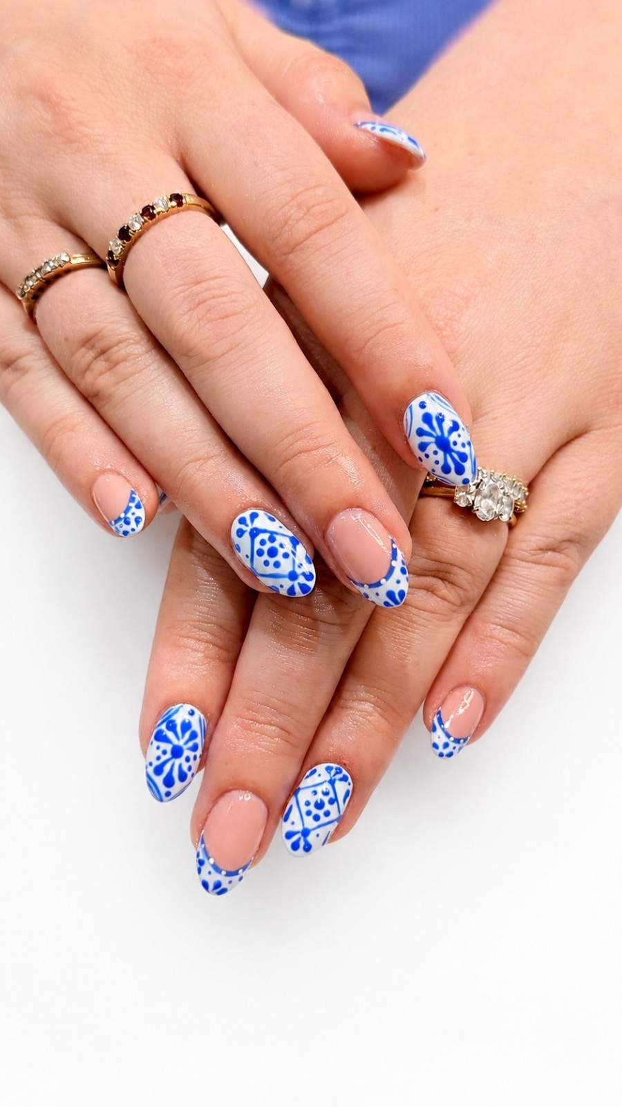 Decorative blue and white nails
